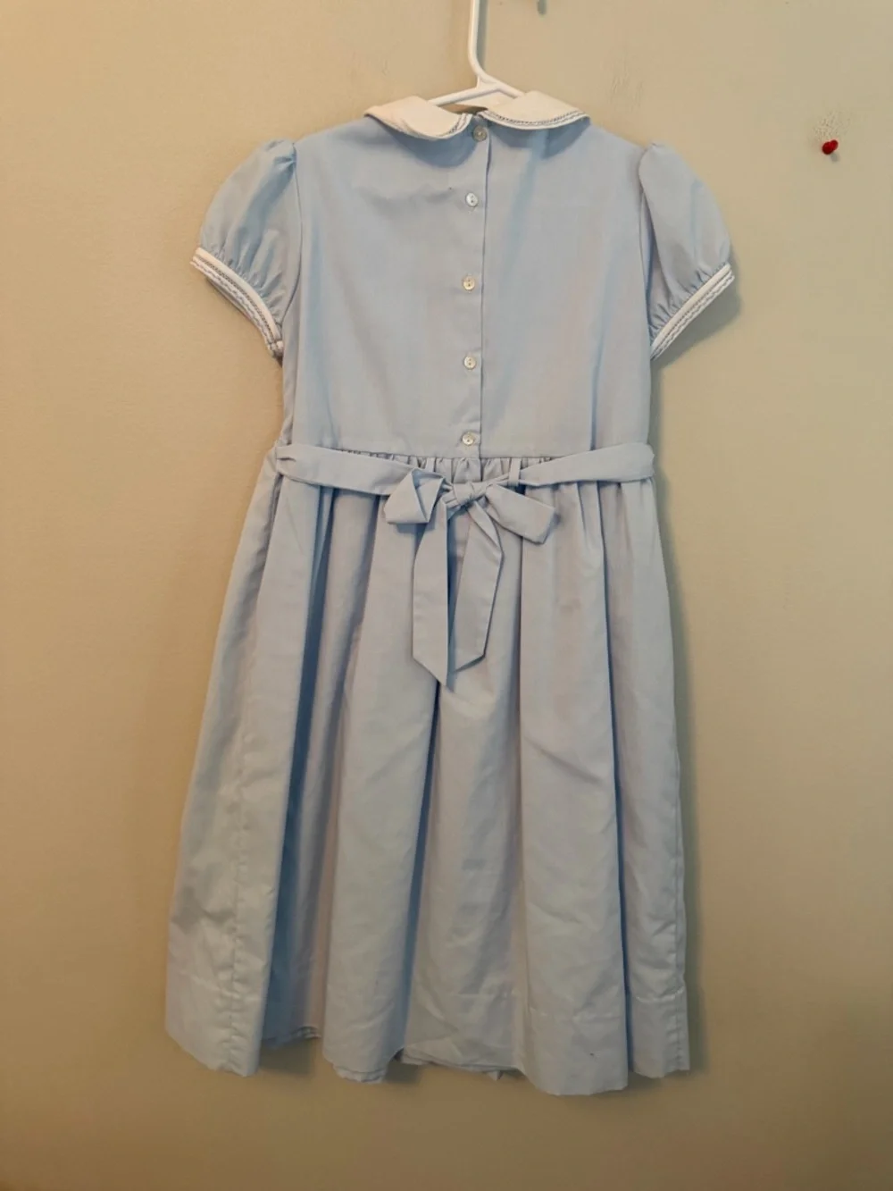 Sarah Louise Light Blue Hand Smocked Peter Pan Collar Dress - Picture 3 of 5